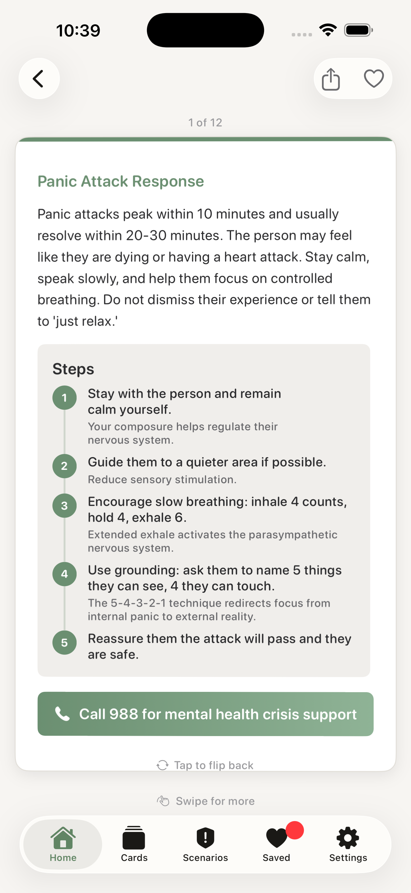SafeGuard panic attack response card